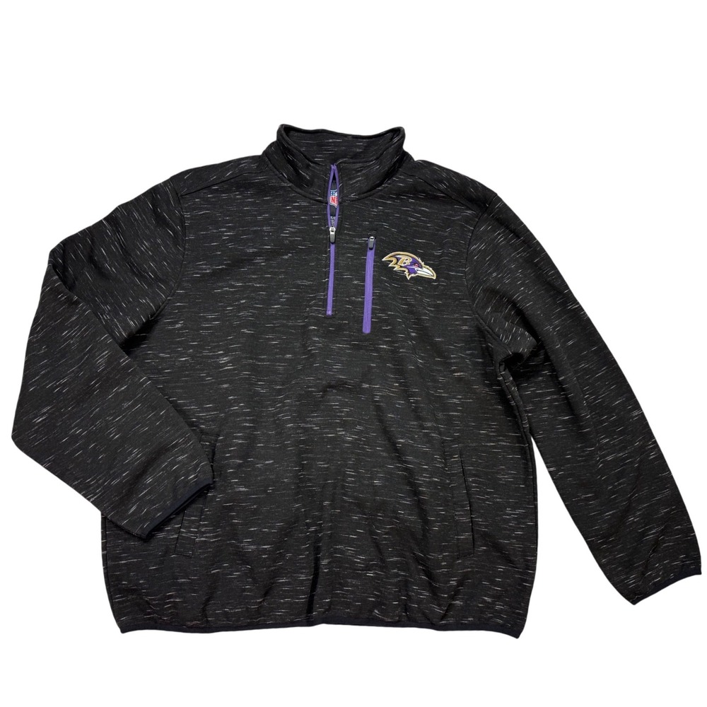 NFL Baltimore Ravens Quarter Zip Men 3XL Black New Fleece Space Dye Pullover NWT